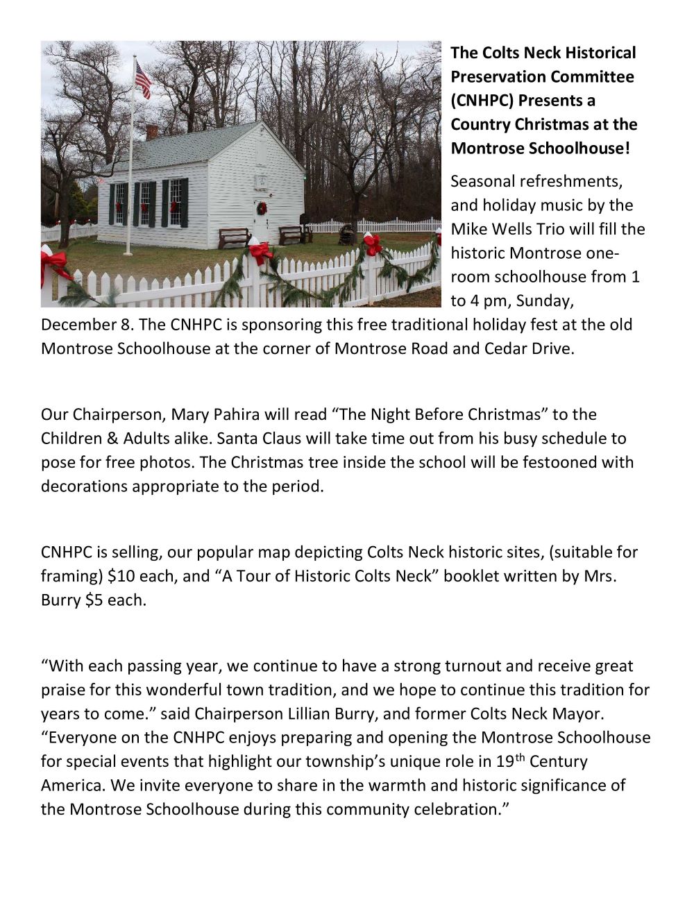 Colts Neck Historic Preservation Committee presents Country Christmas